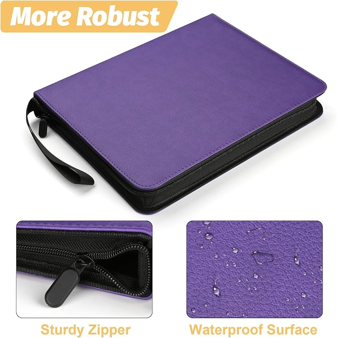 GERMUN 3 Ring 9 Pocket Zipper Card Binder, 720 Double Sided Standard PU Trading - Image 4