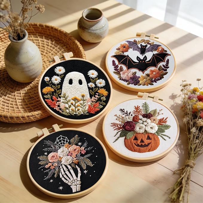 Santune Halloween Embroidery kit, Fall Needlepoint Cross Stitch Kits - Image 4