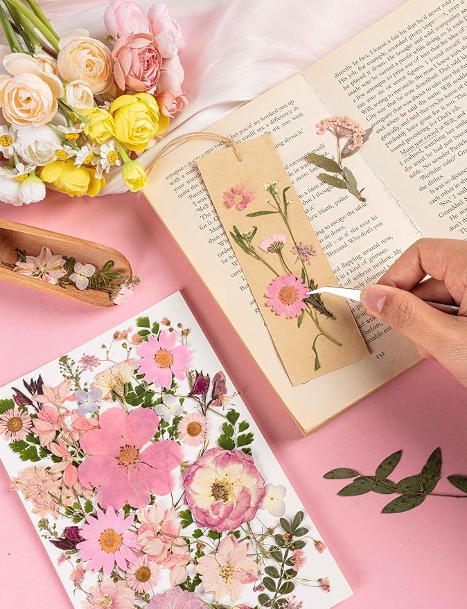 80pcs Pink Pressed Flowers Bulk, Romantic Dried Flower Leaves, Natural Pressed - Image 3