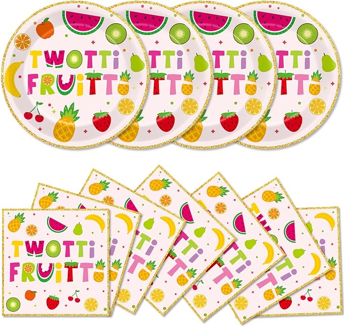 Qyeahkj 48Pcs Twotti Frutti Paper Plates and Napkins Summer Fruit 2nd Birthday by Qyeahkj