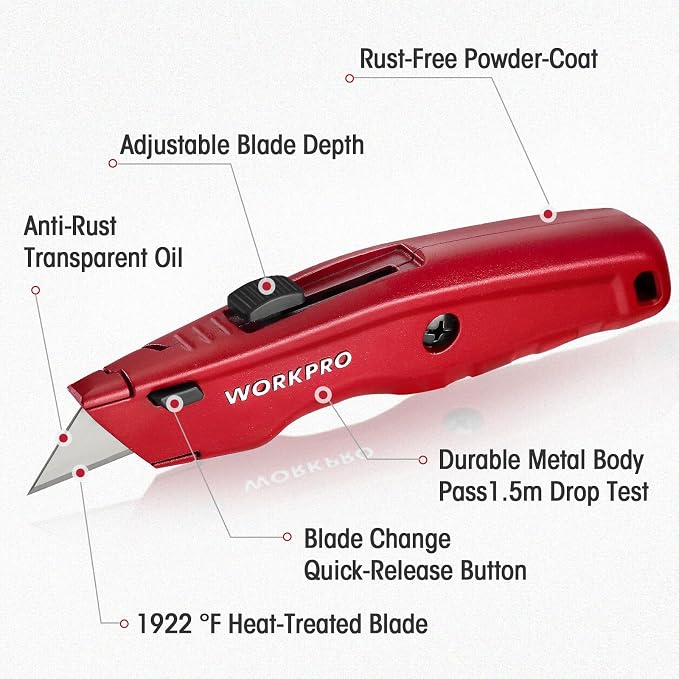 WORKPRO Premium Utility Knife, Retractable All Metal Heavy Duty Box Cutter - Image 7