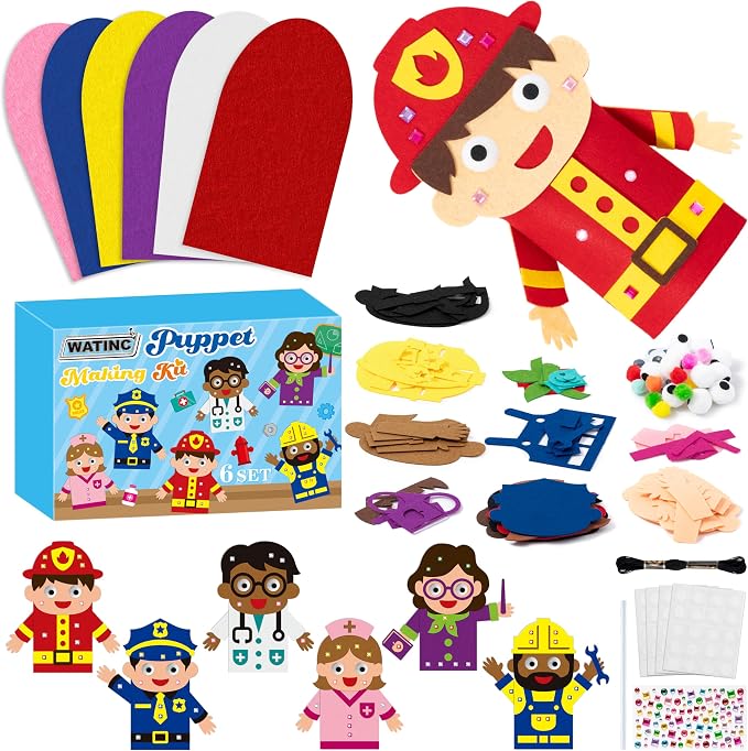WATINC 6Pcs Hand Puppet Making Kit, Art Craft Felt Sock Puppet Toys, Creative by WATINC