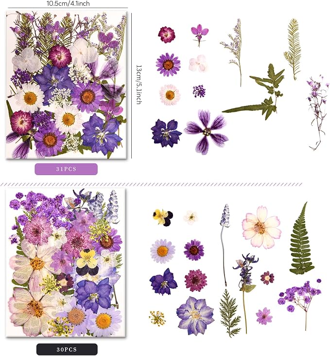 100 PCS Purple Pressed Dried Flowers and Leaves - Image 2