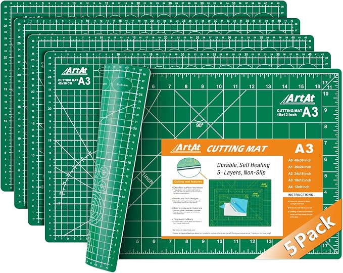 ArtAt Self Healing Cutting Mat: 【5 Pack Cutting Mat 12″x 18″】 Green Double by ArtAt