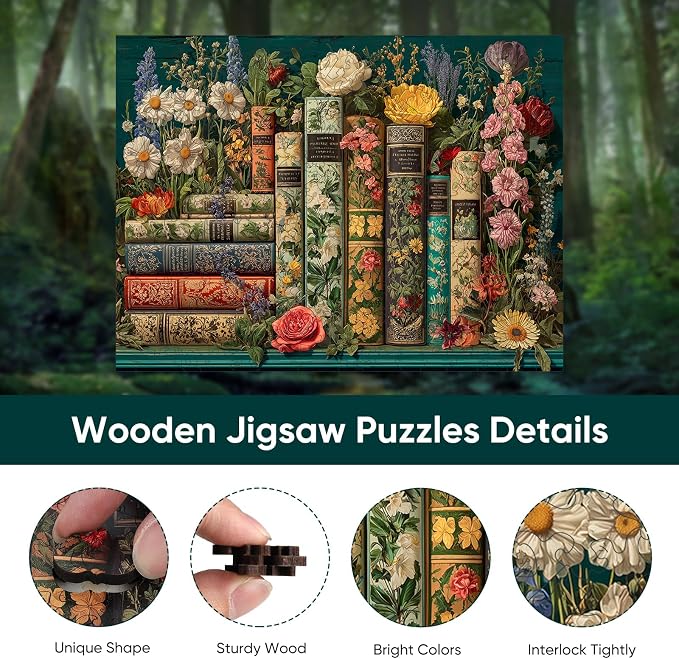 BODHIPNJOY Wooden Puzzles for Adults, Books Jigsaw Puzzles, Wildflowers Book - Image 2