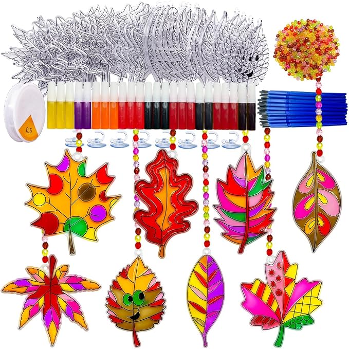 AUEKIV Suncatcher Kit 32 Sets Fall Leaf Suncatchers Window Art Paint Sun by AUEKIV