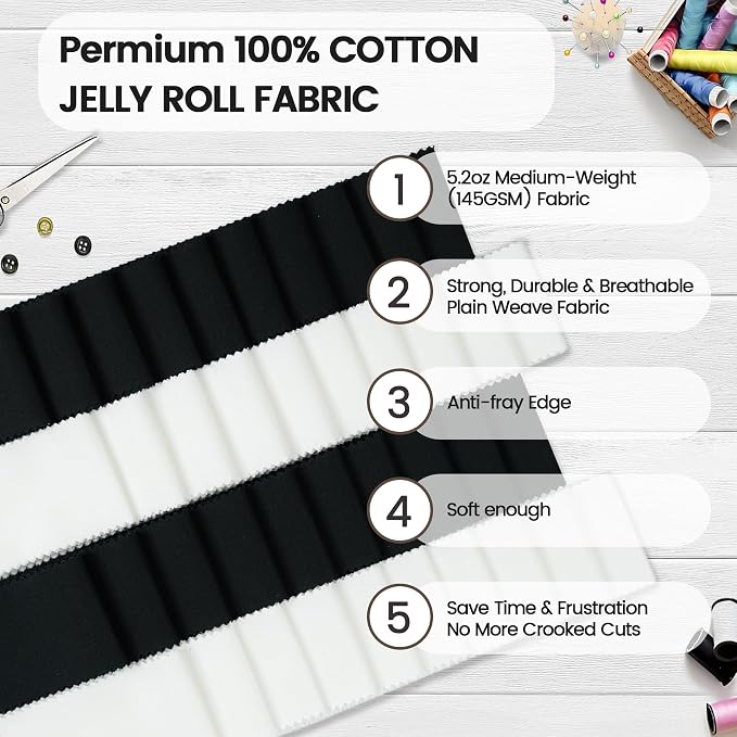 Craftido-20 Options-100% Cotton Jelly Roll Fabric Precut Strips - Image 5