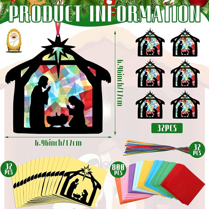 Eersida 32 Sets Christmas Nativity Ornaments Crafts Kits Bulk DIY Christian - Image 3
