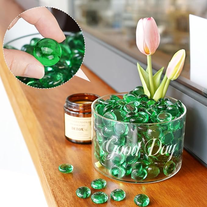 1LB Green Flat Glass Marbles for Vases, Gemstone Beads Vase Filler Decorative - Image 4