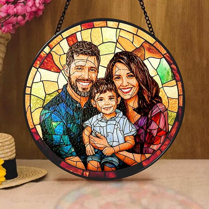 Personalized Family Stained Glass Sun Catcher, Custom Photo Family Portrait - Image 5