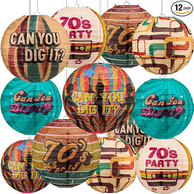 Panelee 12 Pcs 70's Retro Paper Lanterns Party Decorations 8 Inch Hanging Round by Panelee
