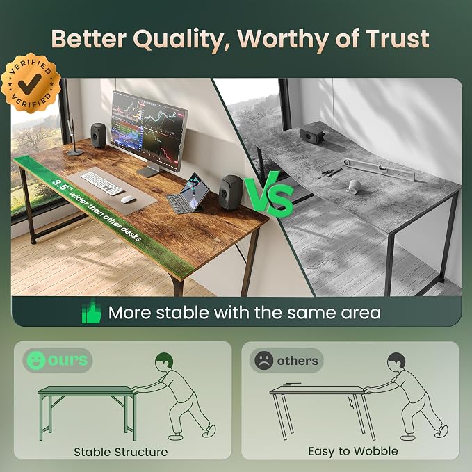 Huuger Computer Desk, 55 Inch Home Office Desk, Gaming Writing Work from Home - Image 4