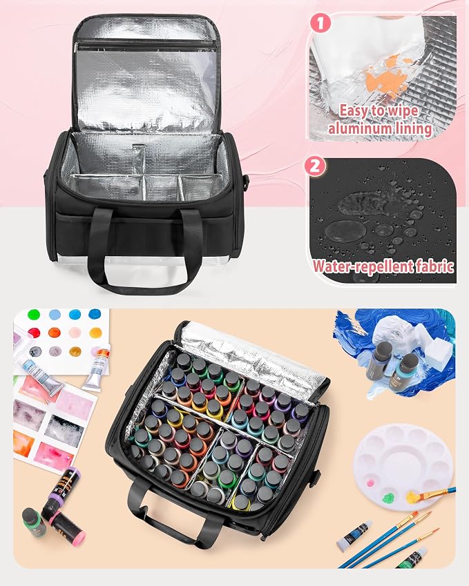 Marscamd Acrylic Paint Organizer Holds 60 Bottles, Acrylic Paint Storage Bag - Image 4