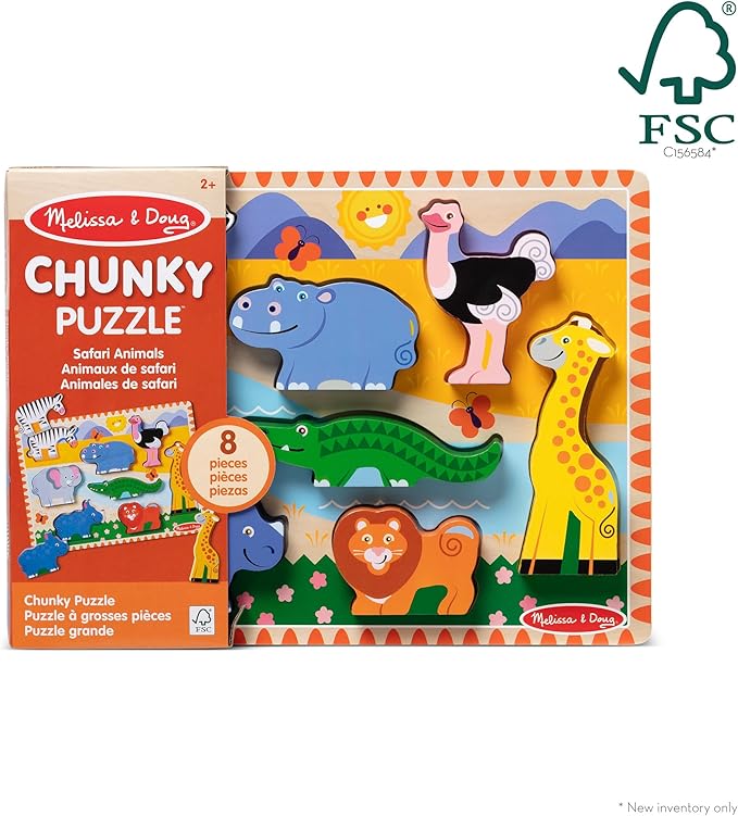 Melissa & Doug Safari Wooden Chunky Puzzle, Educational Screen Free Activity - Image 6