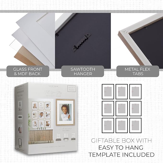 Sheffield Home 9 Piece Gallery Wall Frame Set, 11x14 Inch, Light Natural - Image 5
