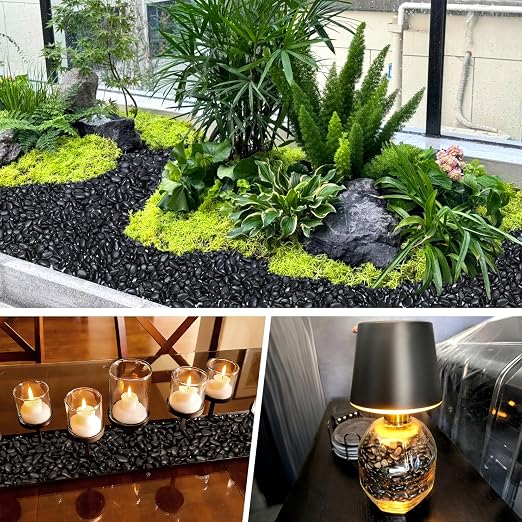 10 lb Natural Polished Black Pebbles, 3/8-1/2 Inch Decorative White Rocks - Image 5