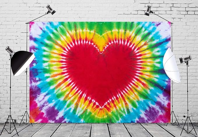 BELECO 12x10ft Fabric Tie Dye Heart Backdrop Rainbow Heart Love Valentines - Image 2