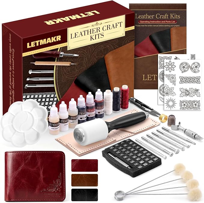 Leather Working Kit with Cowhide and Paint Set | Men's Wallet DIY Kit, Leather by Unknown