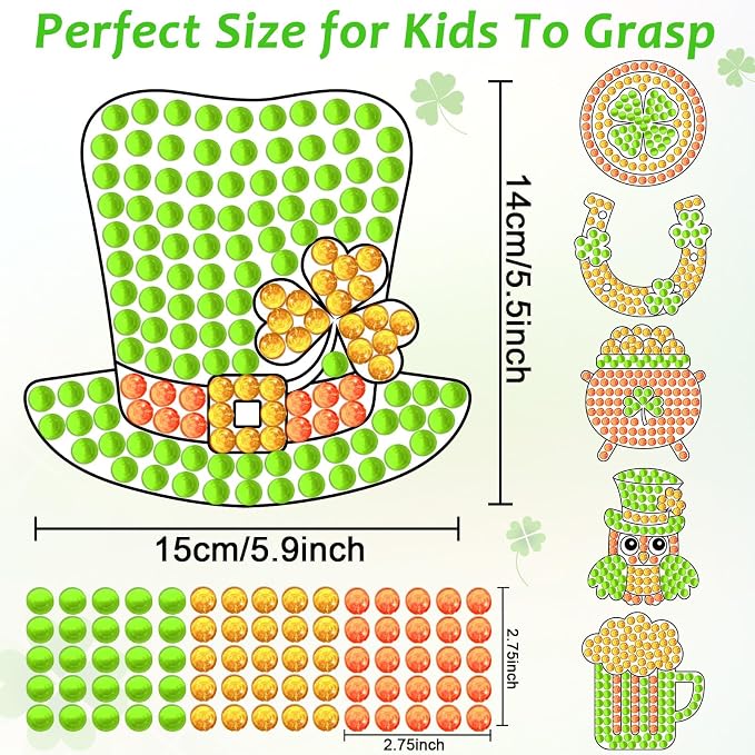 Qyeahkj 6 Pcs St Patrick's Day Arts Crafts DIY Shamrock Hat Gem Diamond - Image 3