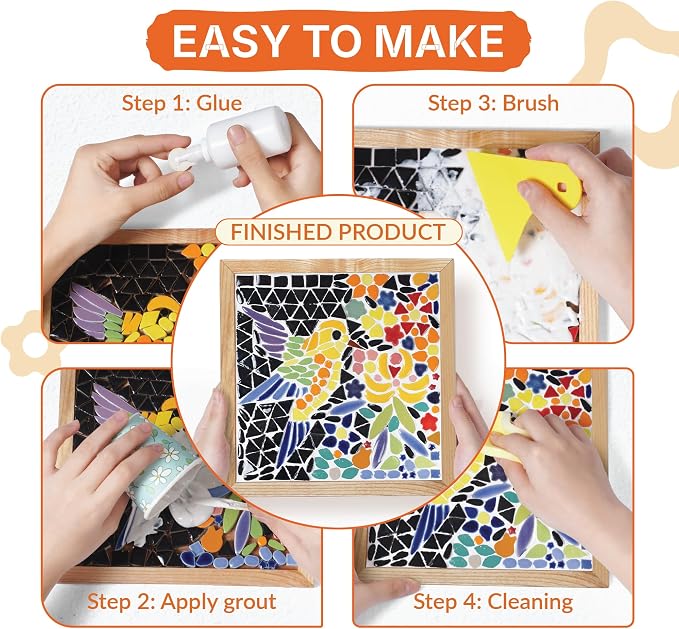 E2CTiles Butterfly & Flowers Mosaic Art Kit, DIY Ceramic Tile Craft Set | - Image 7