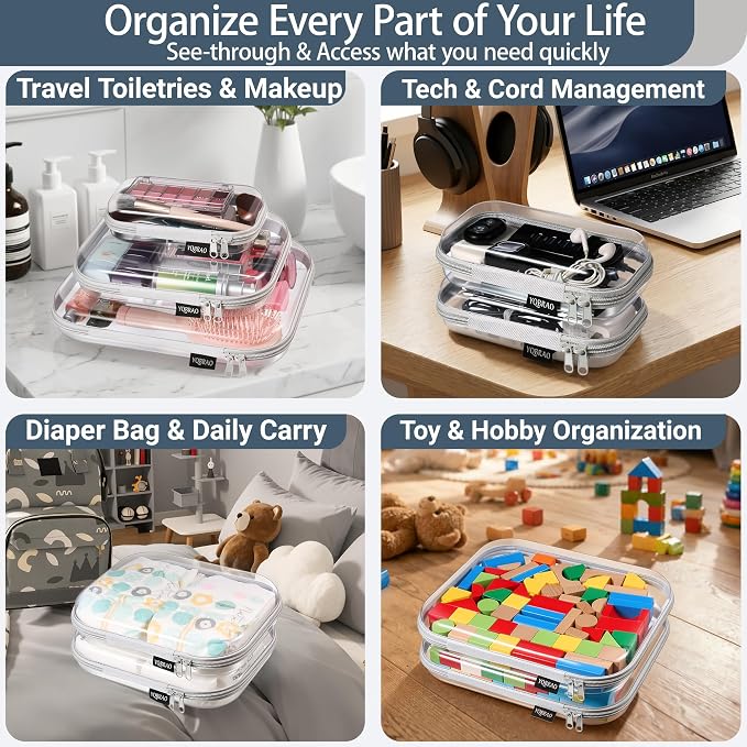 6 Pack Gray Clear Hard Shell Beauty Organizer, 1.2mm Heavy Duty Crush-Proof - Image 3