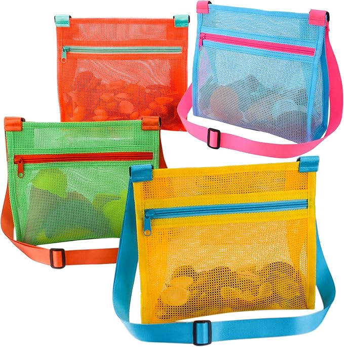 MUYIZI Mesh Beach Bag for Shells Collecting 4 Pack, Shell Bags for Beach by MUYIZI