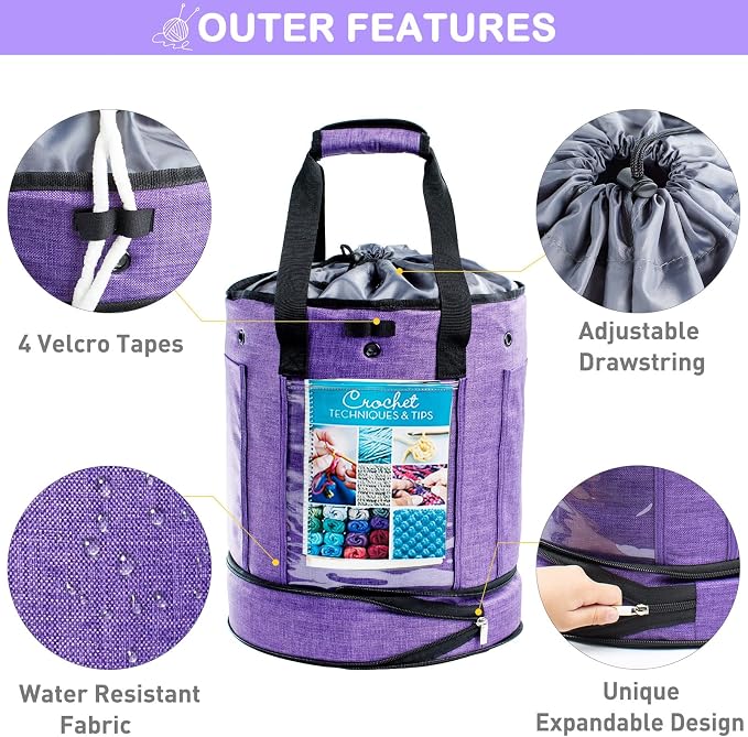 MYBAGZING Expandable Yarn Storage Organizer, Crochet Bag & Yarn Tote - Image 2
