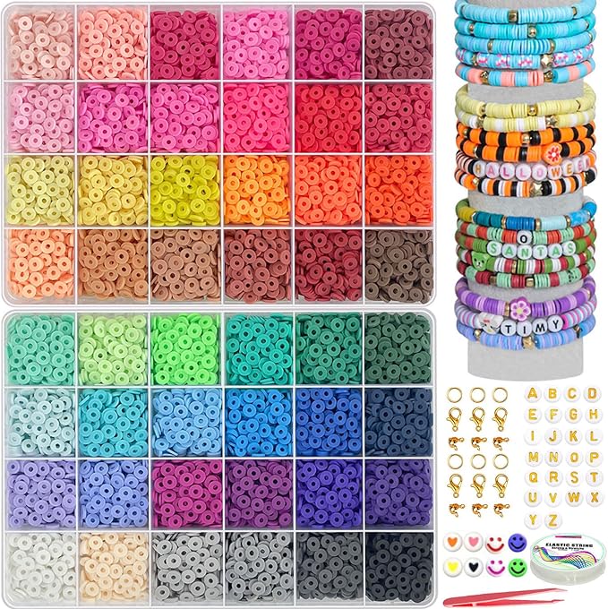 YMSDZHL 7100+PCS Clay Beads Bracelet Making Kit, 48 Color DIY Flat Preppy Beads - Image 2