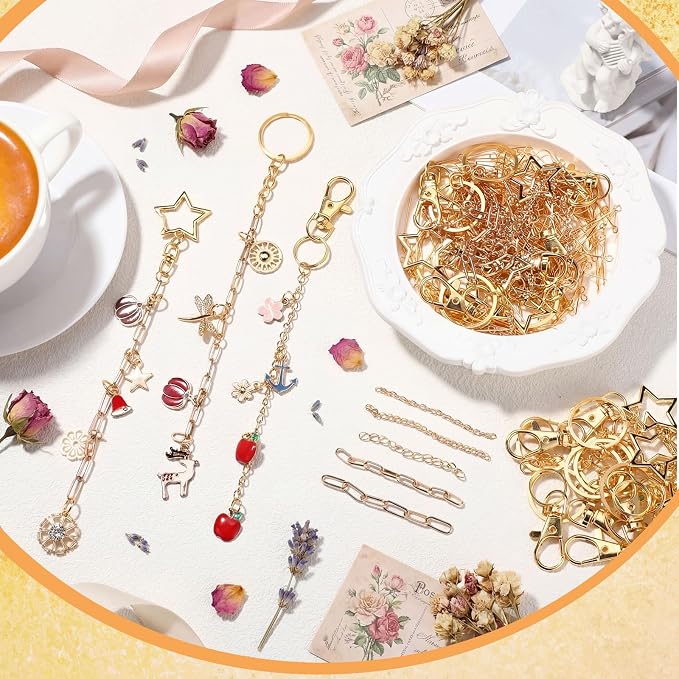 Liliaafar 48 Set Keychain Making Kit Gold Silver Metal Keychain Clips - Image 4