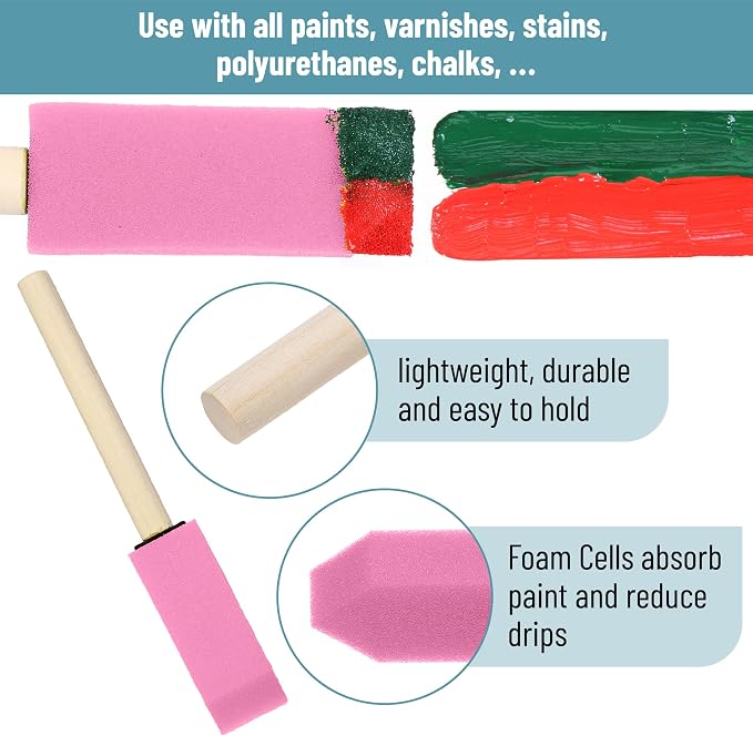 Bates- Foam Paint Brushes with Wood Handle, 1 Inch, 26 Pack, Sponge Brushes - Image 4