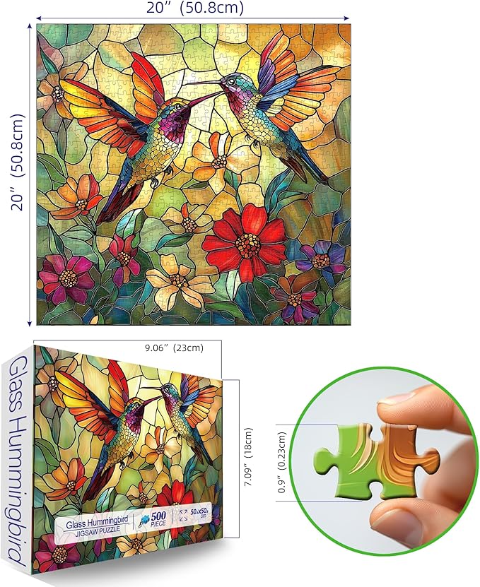 Vintage Paint Hummingbird Flower 500 Piece Puzzles - Image 2