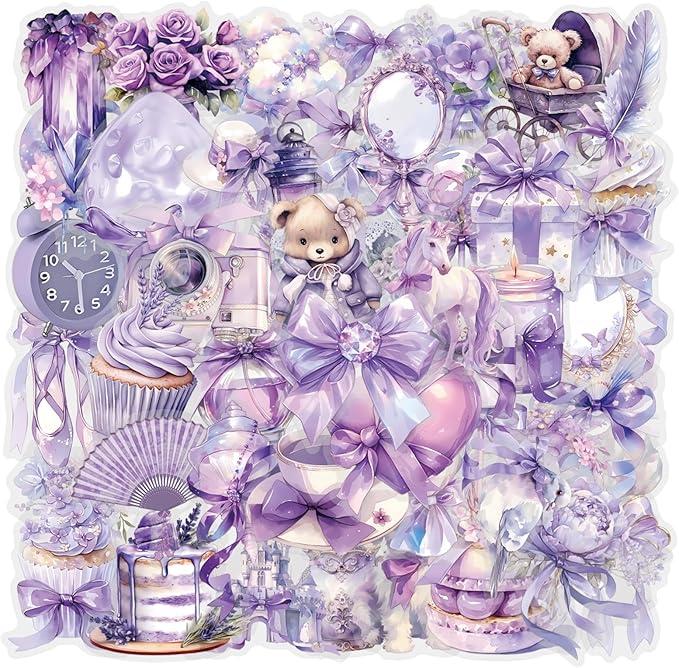 60 Pcs Clear PET Purple Coquette Aesthetic Stickers by Unknown