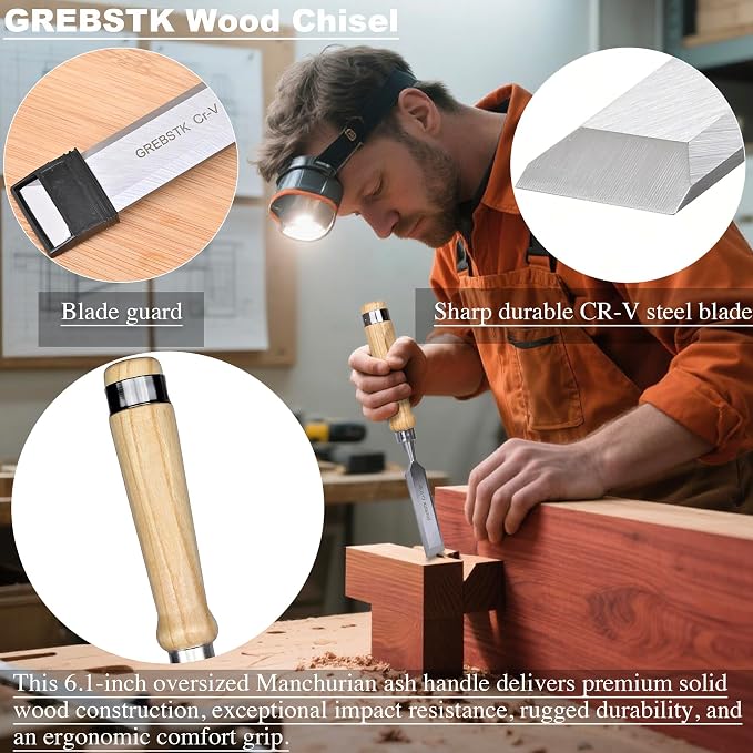 GREBSTK 4-Piece Ultra-Sharp Wood Chisel Set, CR-V Steel Beveled Blades - Image 3
