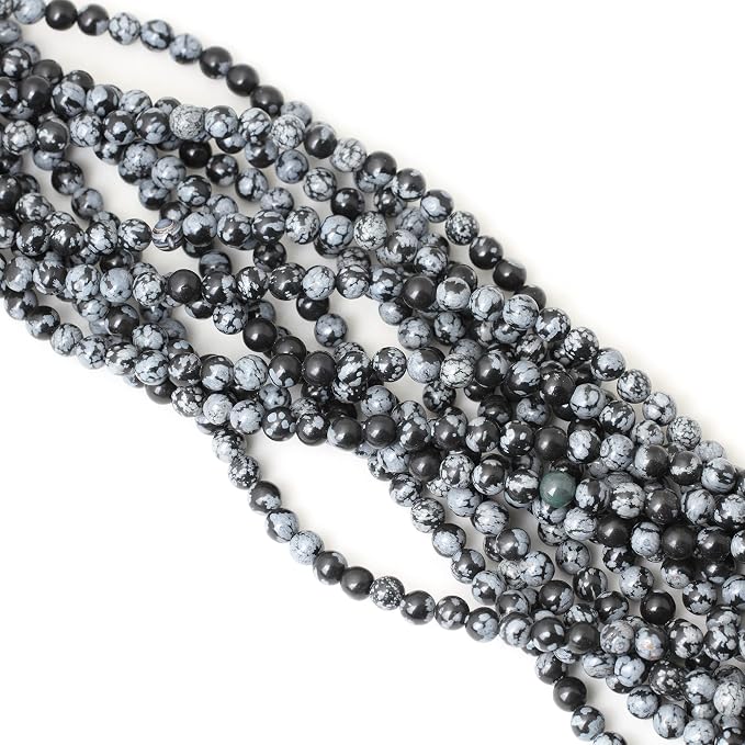 60PCS 6mm Natural Black Snowflake Obsidian Gemstone Round Loose Beads Stone - Image 4