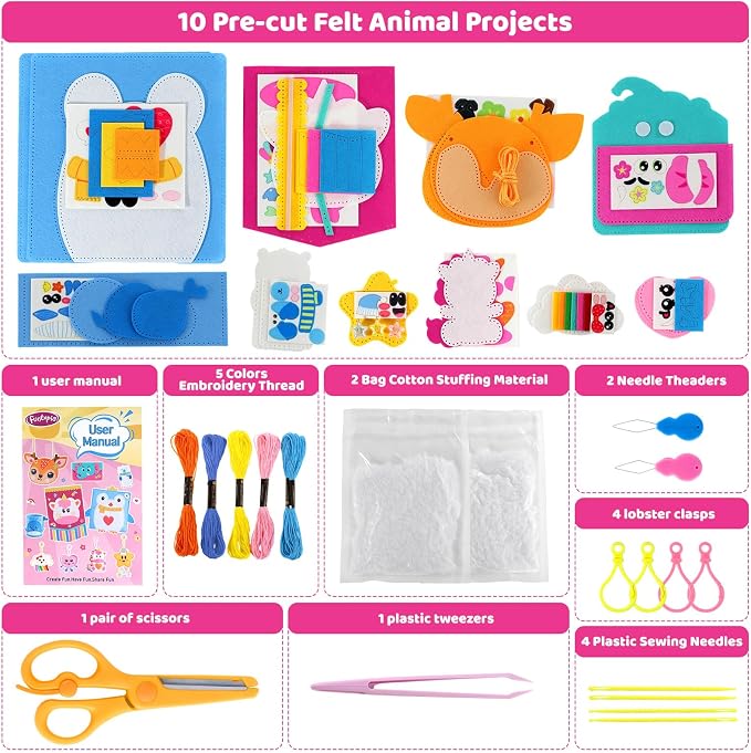 Funtopia Felt Sewing Crafts for Kids Ages 4-12, 10 Easy DIY Projects Kids - Image 3