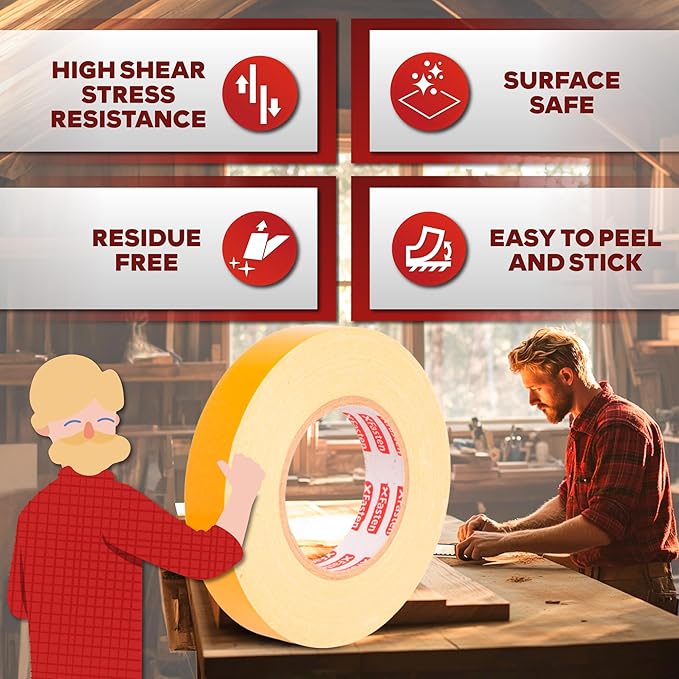 XFasten Double Sided Woodworking Tape 4 Inches x 90 Feet, Residue-Free and - Image 3