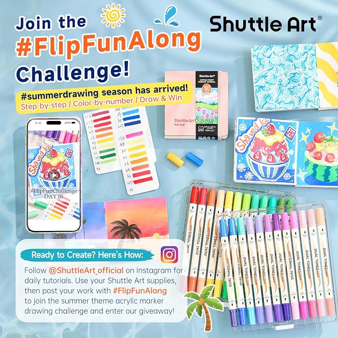 Shuttle Art 120 Colors Dual Tone Acrylic Paint Markers, 60 Pack Acrylic Paint - Image 2