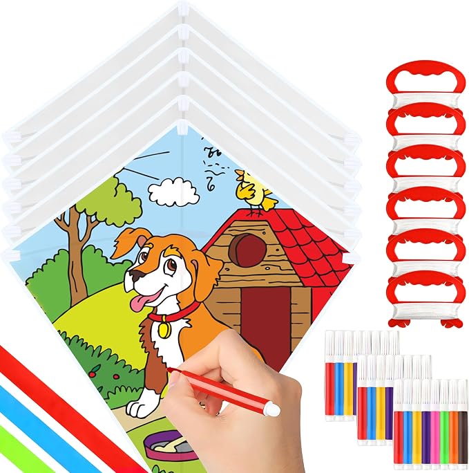 Mototo 6 Pack DIY Blank Kite Bulk White Beach Kite Making Kit Decorating by MOTOTO