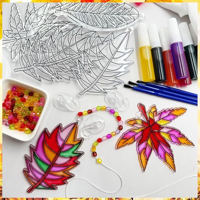AUEKIV Suncatcher Kit 32 Sets Fall Leaf Suncatchers Window Art Paint Sun - Image 8