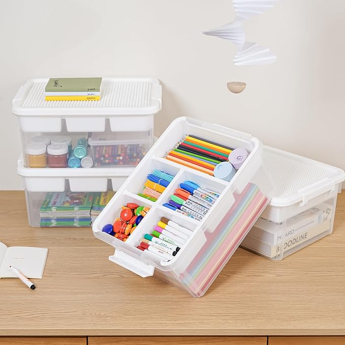 Citylife 17QT 4-Pack Plastic Craft Storage Box Buildable Lid Removable Tray | - Image 4
