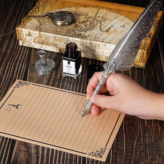Vintage Quill Pen Ink Set, Feather Quill Pens - Image 6