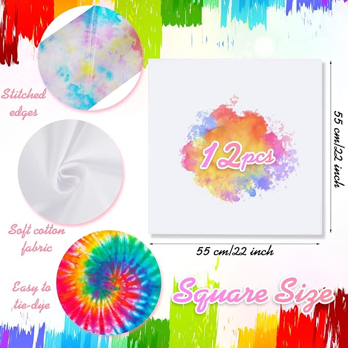 Chumia Cotton White Bandana for Tie Dying Bulk Blank Solid Handkerchiefs Unisex - Image 2