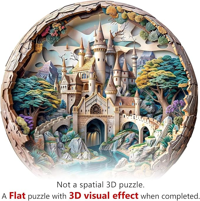Wooden Puzzles Adults, 3D Fantasy Castle Round Wood Puzzle 300 Pieces, Unique - Image 7