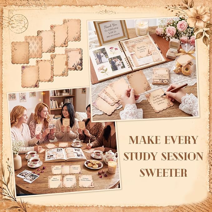 Gersoniel 9 Pcs Vintage Scalloped Sticky Notes, Aesthetic Brown Sticky Notes - Image 2