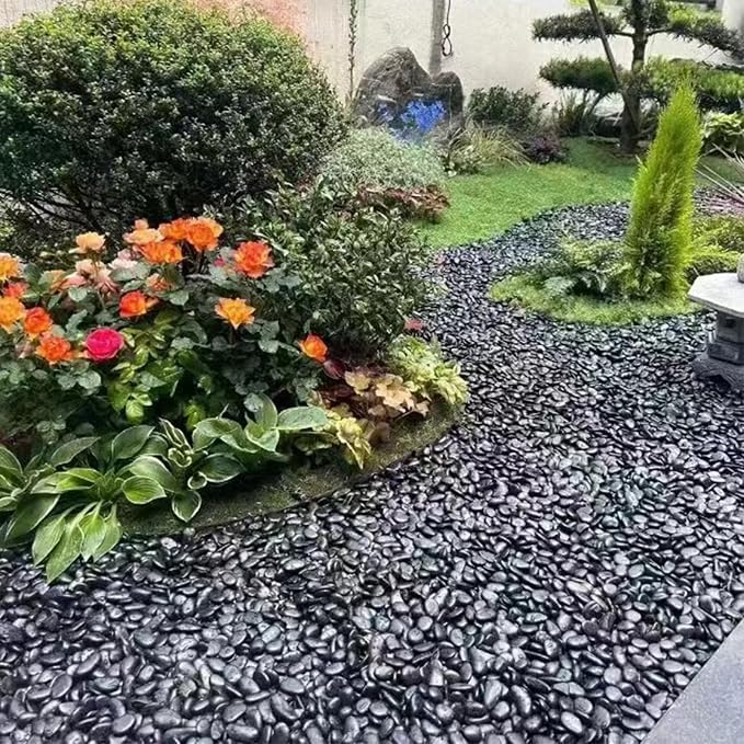 FANTIAN 20 Pounds Black Natural Decorative River Pebbles, 2-3 Inch Black - Image 8