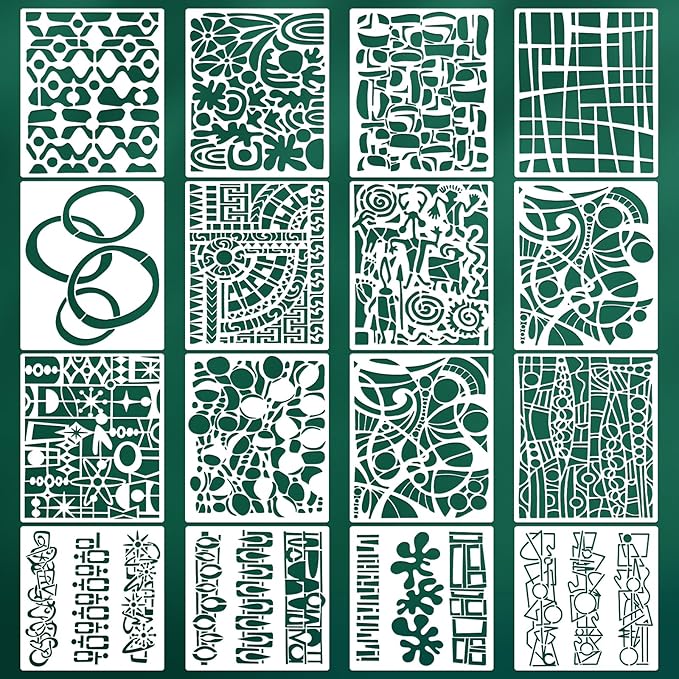 Geometric Texture Stencils for Crafts Reusable 16Pcs Stencils | DIY Art by Unknown