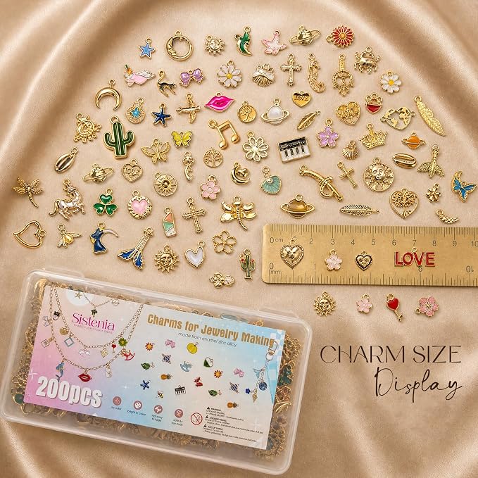 Sistenia 200PCS Charms for Jewelry Making, Bulk Mixed Color Gold Metal Enamel - Image 5
