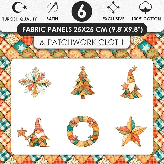 Patchwork Tree Cotton Fabric Panel – Six 10×10 inch Designs + Bonus 29.5×19.6 - Image 3