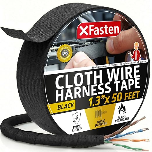 XFasten Wire Harness Tape, 1.3-Inch x 50-Foot, High Temp Wiring Loom Harness by XFasten