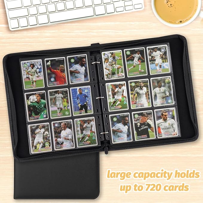 GERMUN 3 Ring 9 Pocket Zipper Card Binder, 720 Double Sided Standard PU Trading - Image 6